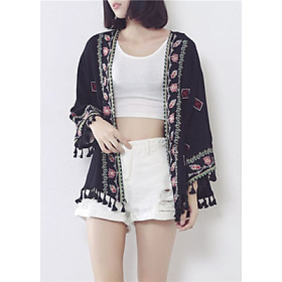 Áo khoác kimono voan ngắn đi biển, viền thổ cẩm mix họa tiết xinh | KM006