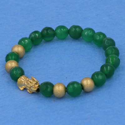 Chuỗi tay thạch anh xanh lá cắt giác 8 ly - cẩn Tỳ Hưu inox vàng VTAXLGTHVB8 - hợp mệnh Hỏa, mệnh Mộc