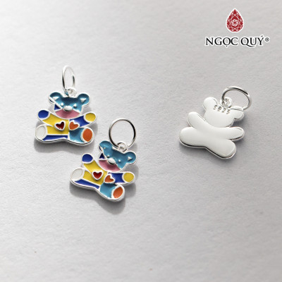 Charm bạc treo hình chú gấu sắc màu - Ngọc Quý Gemstones
