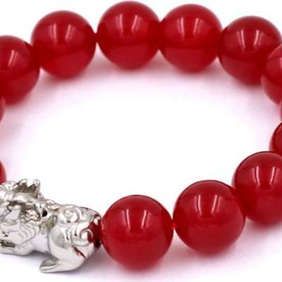 Chuỗi tay đá thạch anh đỏ 12 ly - cẩn Tỳ Hưu inox VTAOTHT12 - hợp mệnh Hỏa, mệnh Thổ