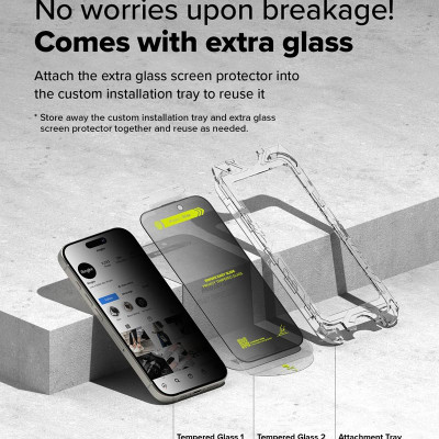 [Combo 2] Dán cường lực chống nhìn trộm cho iPhone 16 Pro Max/16 Pro/16 Plus/15 Plus/16/15 RINGKE Easy Slide Privacy Tempered Glass - Hàng Chính Hãng