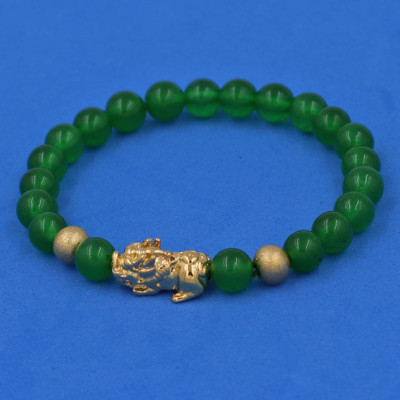 Vòng đeo tay Thạch Anh Xanh Lá 6 ly cẩn Tỳ Hưu inox vàng VTAXLTHHBV6 - hợp mệnh Hỏa, mệnh Mộc