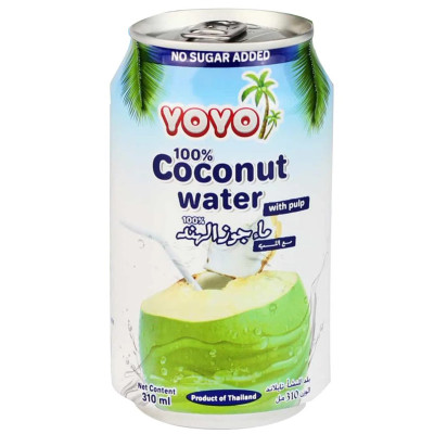 Thùng nước dừa xiêm có cơm dừa 24 lon 310ml YOYO 100% COCONUT WATER WITH PULP - NO SUGAR ADDED
