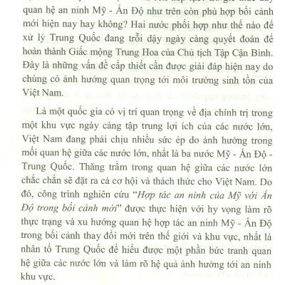 Hợp Tác An Ninh Của Mỹ Với Ấn Độ Trong Bối Cảnh Mới (Sách chuyên khảo)