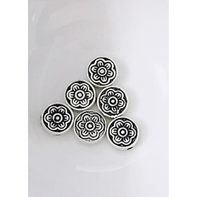 Combo 3 cái charm bạc chặn hạt hình tròn dẹp họa tiết bông hoa - Ngọc Quý Gemstones