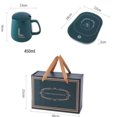 Cốc Hâm Nóng, Bộ Ly Sứ Kèm Đế Điện Hâm Nóng Trà, Cafe, Hâm Sữa + Tặng Kèm Thìa Vàng, Hộp Sang Trọng, Bộ Cốc Sứ Tiện Lợi