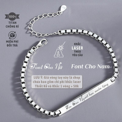 [Khắc tên] [Ghi Chú] Lắc  kèm tên cặp đôi vuông nam nữ Khắc Tên theo yêu cầu thuần Việt