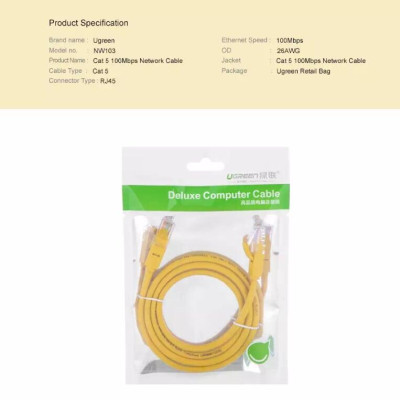 Ugreen UG11230NW103TK 1M màu Vàng Cáp mạng LAN CAT5E UPT - HÀNG CHÍNH HÃNG