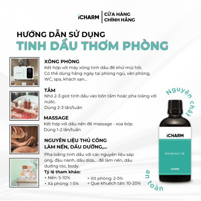 Tinh dầu thơm phòng nước hoa, khách sạn 50ml, 100ml iCHARM khuếch tán phòng ngủ, spa, đuổi muỗi