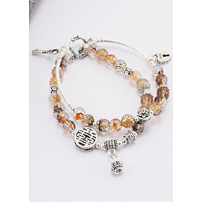 Vòng 2 Line Thạch Anh Ưu Linh Tóc Phối Charm Vương Miệng Bạc (6mm) Ngọc Quý Gemstones