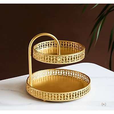 Kệ đựng hoa quả, bánh kẹo, mỹ phẩm hợp kim mạ vàng cao cấp 2022 | KỆ 2 ĐĨA HỢP KIM MẠ VÀNG CAO CẤP