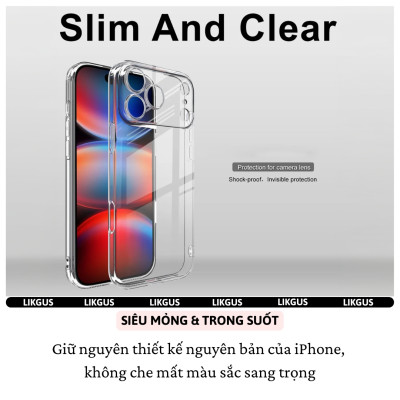 ốp lưng chống sốc trong suốt bảo vệ viền camera cho iPhone 17 Pro Max / 17 Pro / 17 Air / 17 hiệu Likgus Lin Camshield - Chống sốc 2m, túi khí ẩn 4 góc, chống va đập, độ trong full HD - Hàng nhập khẩu