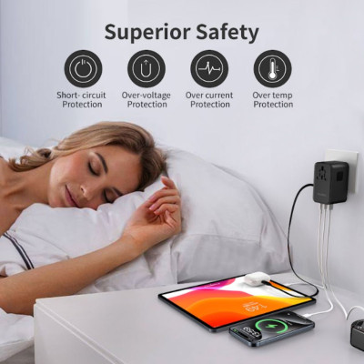 Củ sạc Choetech PD5020 du lịch đa năng tích hợp thêm dây cáp sạc Type C  (35W)/ PD5021 (45W)/ PD5022 (70W)- Hàng chính hãng