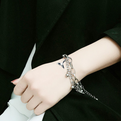 Vòng tay lắc tay đuôi cá 2 lớp xích hợp kim không đen cá tính