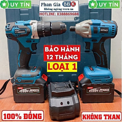 Bộ Combo 2 Máy Khoan Gồm Máy Khoan Pin Và Máy Chuyên Vít 199V 2 Pin 15 Cell (Tặng Kèm Hộp Đựng) - Bảo Hành 1 Năm