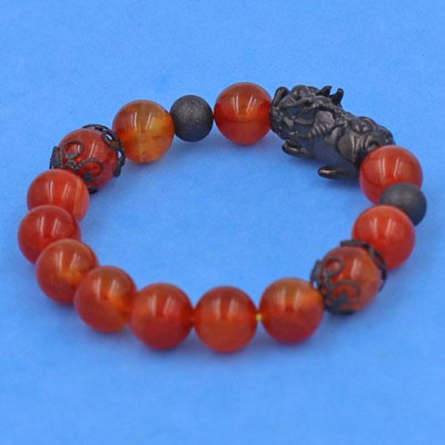 Chuỗi tay Tỳ Hưu inox VVROTHTRHKHB10 - Chuỗi đeo tay Đá Vân Rồng Đỏ size 10 ly - hợp mệnh Hỏa, mệnh Thổ