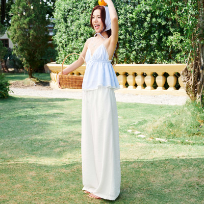 DOTTIE - Áo hai dây phối đăng ten - Xanh dương - T1097