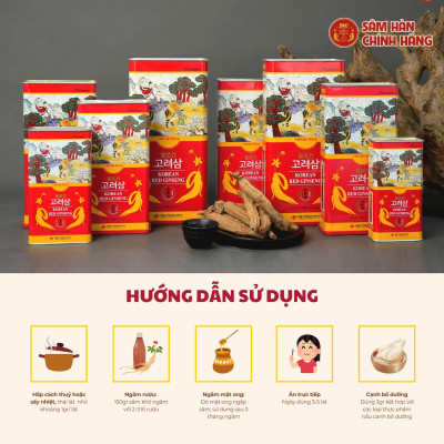 Hộp 150 Grams Hồng sâm 6 năm nguyên củ khô Daedong Korea (6 đến 10 củ)