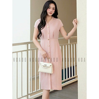 Đầm hồng nhạt cổ tim NGADO , đầm dự tiệc , đầm công sở