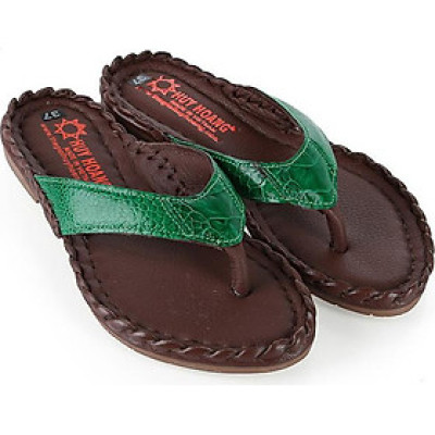 Dép nữ Huy Hoàng da đà điểu màu xanh lá HT7411