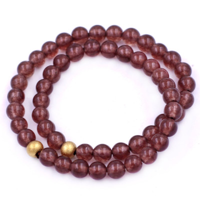 [Mệnh Kim, Thổ] Vòng Chuỗi Đôi 6 Ly Đá Vân Rồng Nâu Charm Bi Inox VVRNHBD