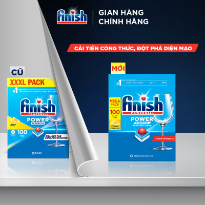 Viên Rửa Chén Bát Hương Chanh Finish Powerball Power Essential Lemon Sparkle - Túi 100 viên siêu tiết kiệm - 1 Túi
