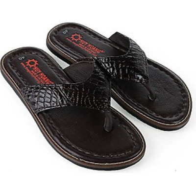 Dép da cá sấu Huy Hoàng kiểu kẹp màu nâu đất HT7234