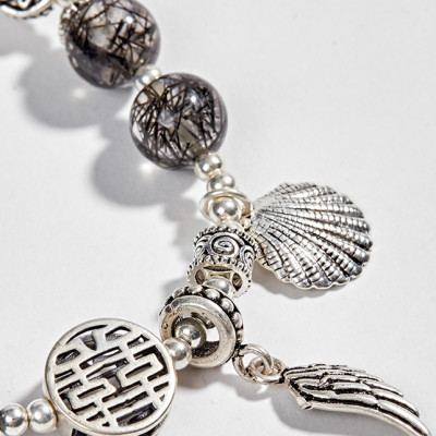 Vòng Thạch Anh Tóc Đen AAA Phối Charm Cánh Bạc (8mm) Ngọc Quý Gemstones