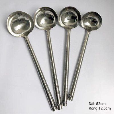 Bộ 3 muôi canh, xẻng xào, xẻng lật inox size đại dành cho bếp ăn tập thể, nhà hàng, khách sạn