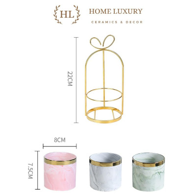 Giỏ Sứ khung hợp kim mạ vàng | LẴNG SỨ VÂN ĐÁ | GIỎ SỨ VÂN ĐÁ