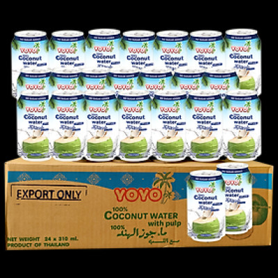 Thùng nước dừa xiêm có cơm dừa 24 lon 310ml YOYO 100% COCONUT WATER WITH PULP - NO SUGAR ADDED