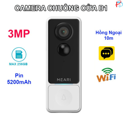Chuông cửa Wi-Fi MEARI B1 tích hợp camera 3MP, Tích hợp Pin 5200mAh, Đàm thoại 2 chiều, phát hiện chuyển động - hàng chính hãng
