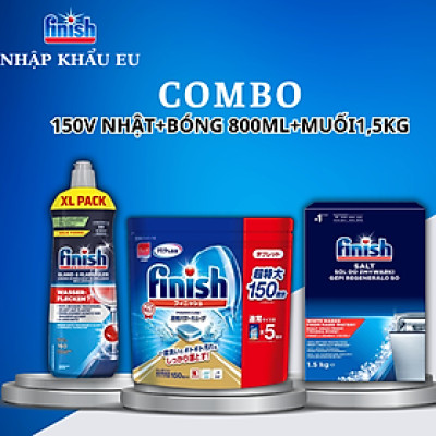 Combo rửa bát Finish All in one 100V + Muối 1.2kg + Nước làm bóng 800ml