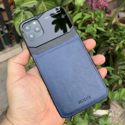 Ốp lưng da kính cao cấp dành cho iPhone 11 Pro - Màu xanh - Hàng nhập khẩu - DELICATE