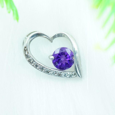 Mặt dây chuyền thạch anh tím Amethyst tự nhiên hình tim