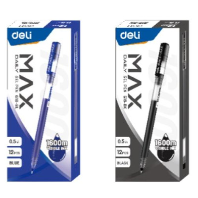 Bút gel Deli 0.5mm mực Xanh/Đen - Nét viết trơn tru, chất lượng mực cao cấp, thân bút trong suốt có vạch theo dõi - EG16