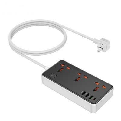 Ổ cắm điện đa năng sạc nhanh PD 30W cổng typeC + QC18W có 3 cổng USB và 1 cổng Type-C có 3 lỗ cắm tải 2500W dây dài 1.5m - Hàng nhập khẩu