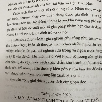 Nghiên cứu trẻ tự kỷ ở Hà Nội trong bối cảnh nhận thức và ứng phó của Gia đình, Xã hội