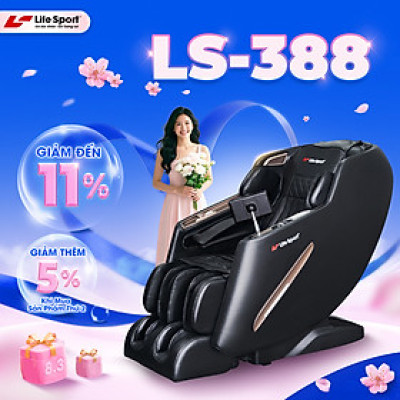 Ghế Massage Toàn Thân Giá Rẻ Lifesport LS-388, Ghế Massage Con Lăn 4D Kết Hợp Đường Ray SL, Hệ Thống Túi Khí Toàn Thân