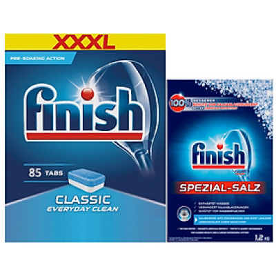 combo viên rửa bát finish 85 viên+muối rửa bát finish 1,2kg dùng cho máy rửa chén bát