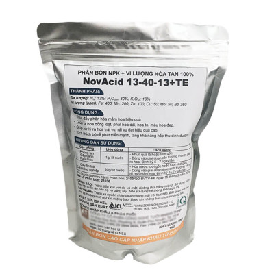  Phân bón hòa tan Isarel 13-40-13+Te không bị lắng cặn trong nước dùng qua hệ thống tưới nhỏ giọt hay tưới phun sương giúp xử lý ra hoa đồng loạt, kích thích ra hoa cho cây