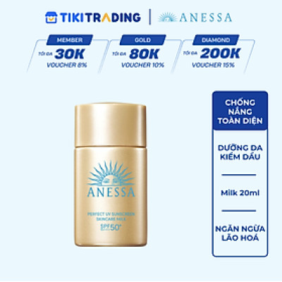 Kem chống nắng dạng sữa dưỡng da kiềm dầu bảo vệ hoàn hảo Anessa Perfect UV Sunscreen Skincare Milk SPF 50+ PA++++ 20ml