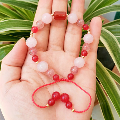 Vòng tay phong thủy đá thạch anh thiên nhiên kết dây thủ công