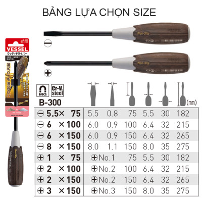 Tô vít cán gỗ chống trượt No.B-300 Vessel (Nhật Bản)