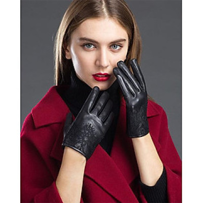 Găng tay da cừu nữ cao cấp - BHY8758 Bao tay da nữ, Da thật không bong tróc đứt gãy