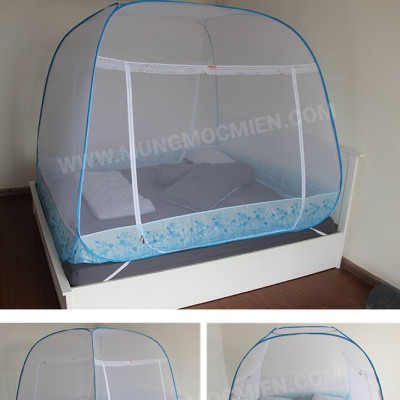 Màn Chụp , Mùng Chụp Cao Cấp Mộc Miên Đỉnh Rộng - Kích Thước 1,4mx2m Trắng Viền Xanh ( Hà Nội )