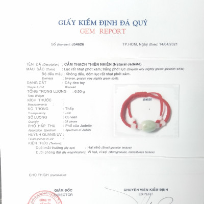 Combo Vòng đeo tay chỉ đỏ đính 5 hạt Ngọc Cẩm Thạch thiên nhiên 100%, Chu vi vòng 22cm, thiết kế co giãn, Kèm bản Photocopy GIẤY KIỂM ĐỊNH CỦA SJC LAB (Full mã số), KÈM túi đựng Cung Hỷ - MẪU CROWX.436B