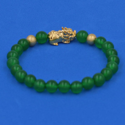 Vòng đeo tay Thạch Anh Xanh Lá 6 ly cẩn Tỳ Hưu inox vàng VTAXLTHHBV6 - hợp mệnh Hỏa, mệnh Mộc