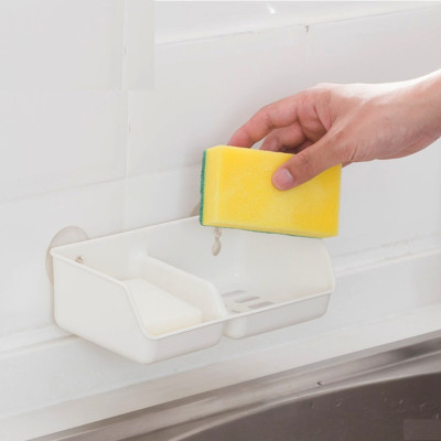 Combo 01 Giá đựng mút rửa chén bát 2 ngăn Sanada có núm hít chân không + 01 Set 05 miếng mút rửa chén bát Inomata - Nội địa Nhật