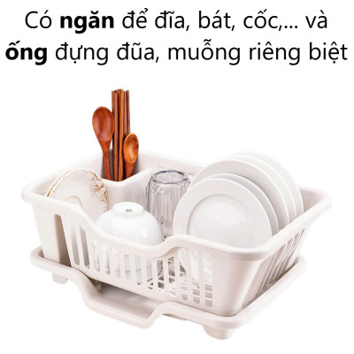 Kệ Rổ Úp Chén Có Khay Hứng Nước Nhựa Cao Cấp